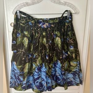 LOFT Blue and Green Floral A-Line Skirt with Pockets